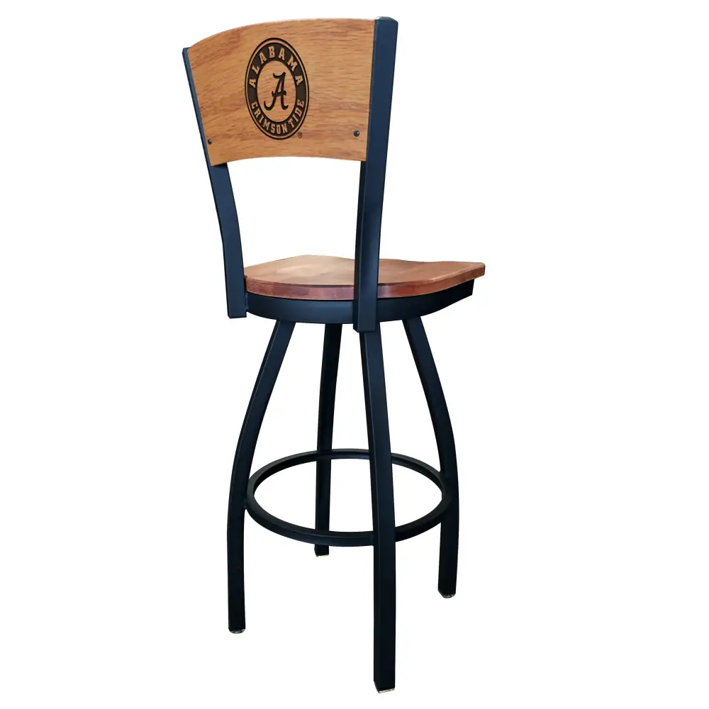 Script A Laser Engraved Metal Stool with Wood Seat - Novelties