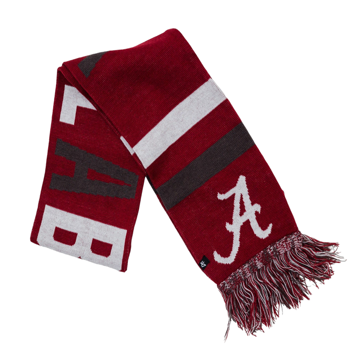 Crimson Striped Script A Scarf