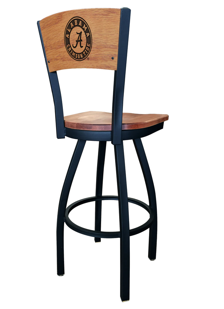 Script A Laser Engraved Metal Stool with Wood Seat